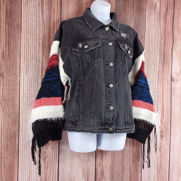 Free People Wren + Glory Womens Size Medium Yellowstone Knitter Denim Jacket - Picture 4 of 12
